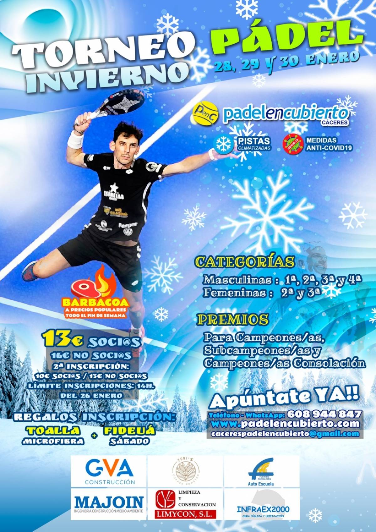 Torneo de invierno Pádel en Cubierto Cáceres 28, 29 y 30 de enero