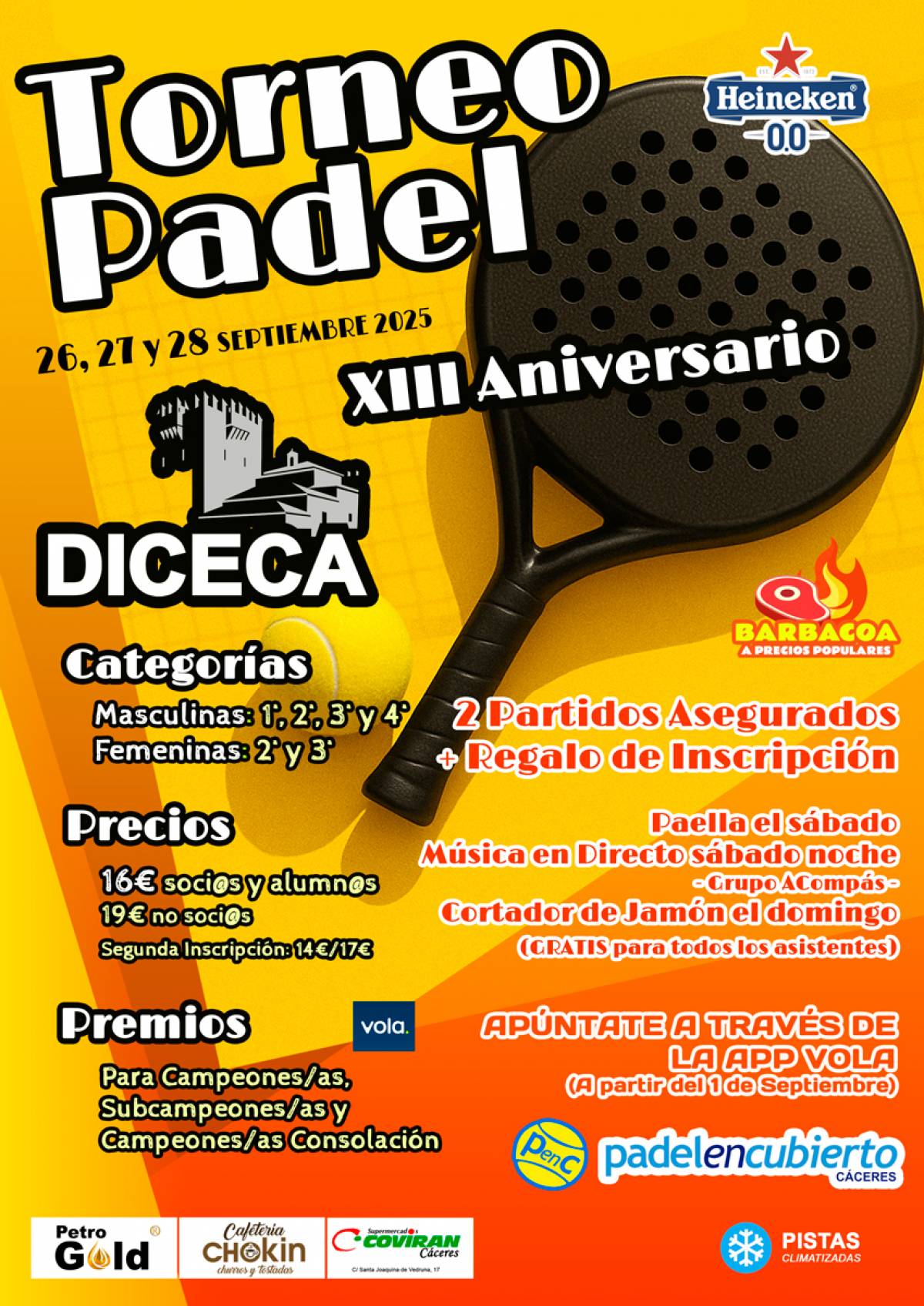 Torneo 13º aniversario Pádel en Cubierto Cáceres 26,27,y 28 de septiembre